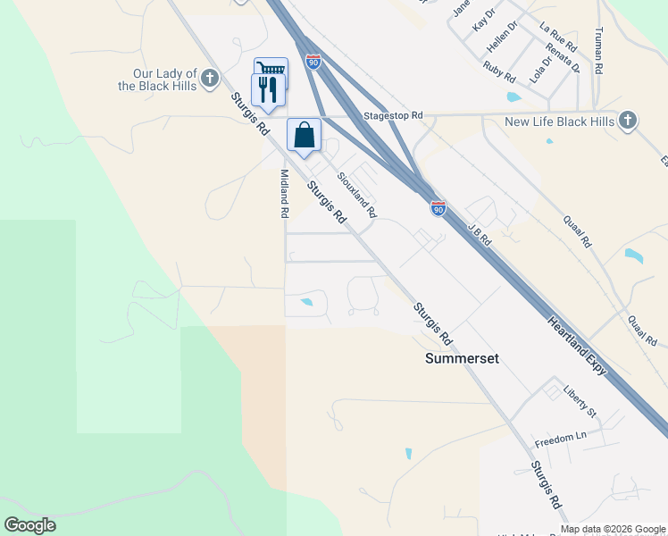 map of restaurants, bars, coffee shops, grocery stores, and more near 7807 Wild Rose Street in Black Hawk