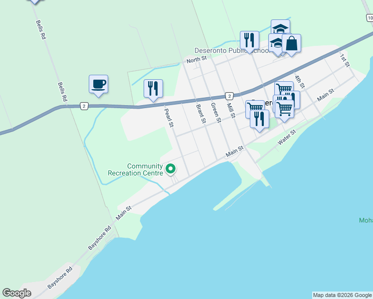 map of restaurants, bars, coffee shops, grocery stores, and more near 162 Park Street in Deseronto