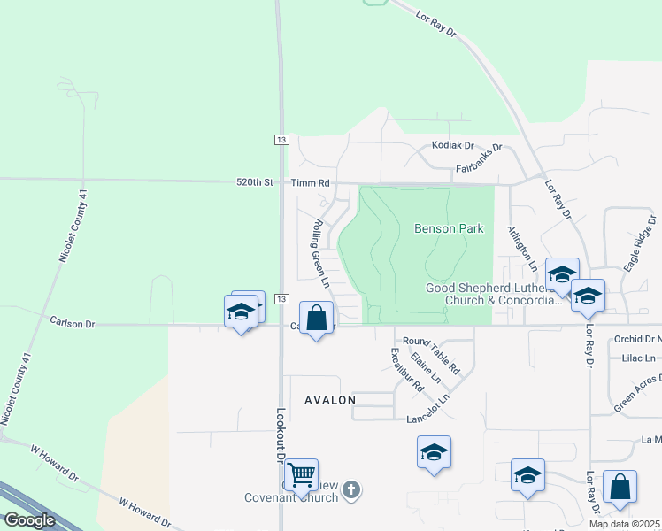 map of restaurants, bars, coffee shops, grocery stores, and more near 2130 Rolling Green Lane in North Mankato