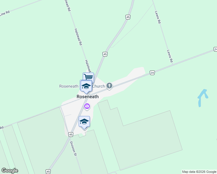 map of restaurants, bars, coffee shops, grocery stores, and more near 11942 County Road 24 in Roseneath