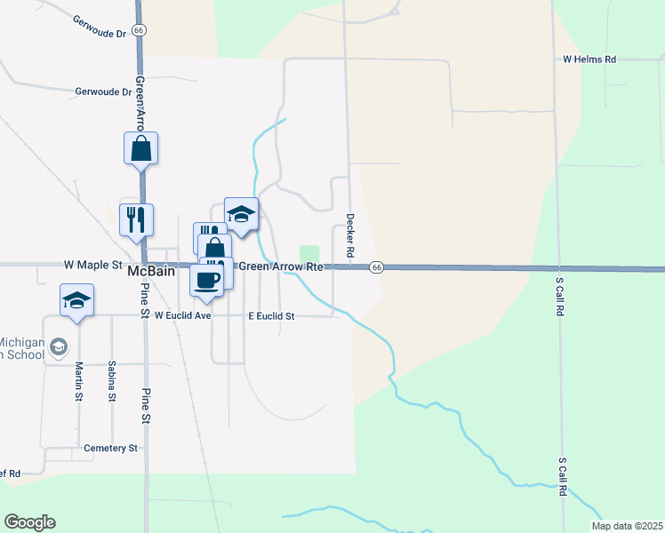 map of restaurants, bars, coffee shops, grocery stores, and more near 200 North Cottage Grove Avenue in McBain