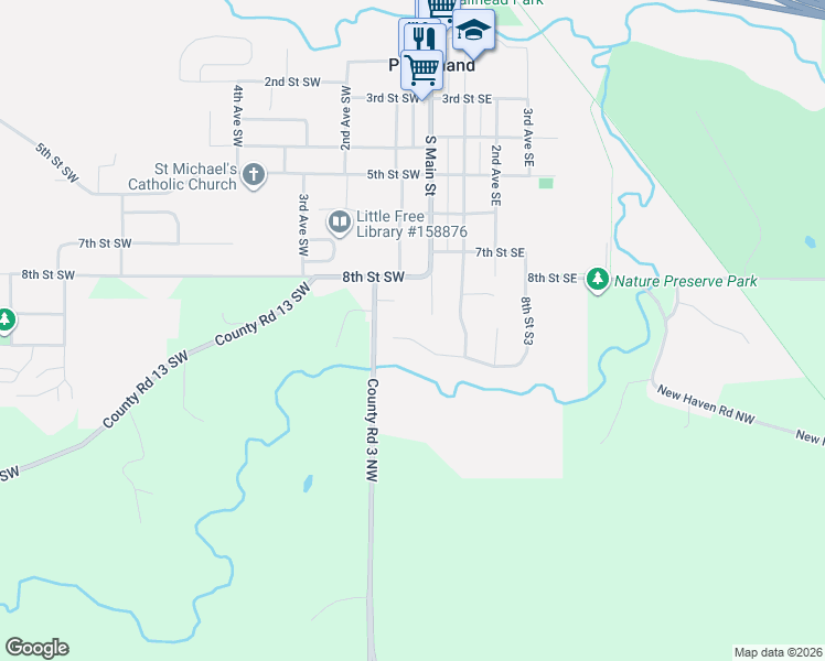 map of restaurants, bars, coffee shops, grocery stores, and more near 112 Willow Circle Southwest in Pine Island