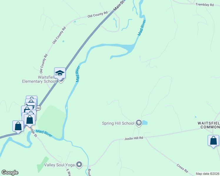 map of restaurants, bars, coffee shops, grocery stores, and more near 366 Cassius Ridge Road in Waitsfield