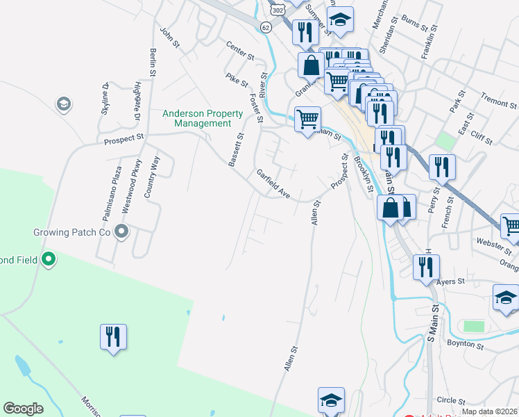 map of restaurants, bars, coffee shops, grocery stores, and more near 184 Prospect Street in Barre