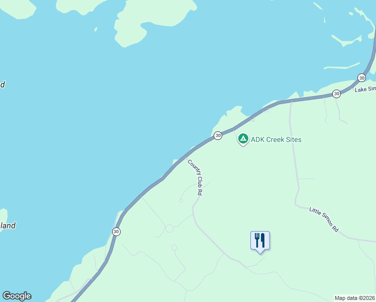 map of restaurants, bars, coffee shops, grocery stores, and more near 1601 State Highway 30 in Tupper Lake