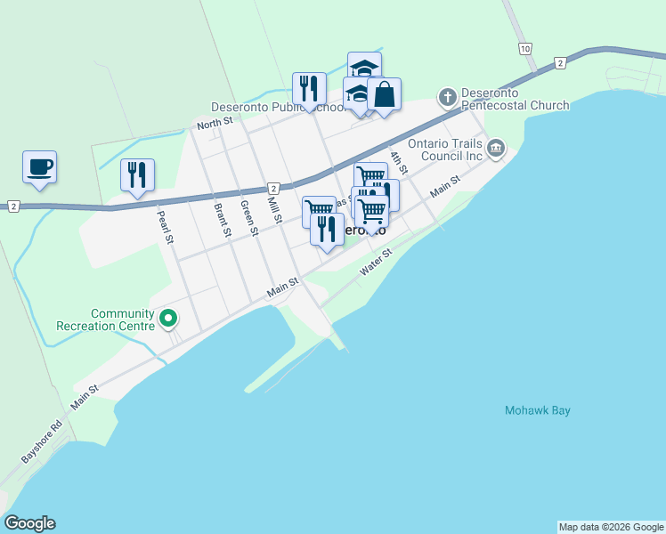 map of restaurants, bars, coffee shops, grocery stores, and more near 324 Main Street in Deseronto