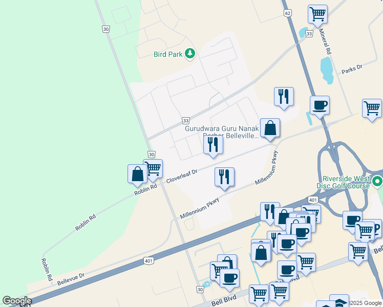 map of restaurants, bars, coffee shops, grocery stores, and more near 0 Barnett Street in Belleville