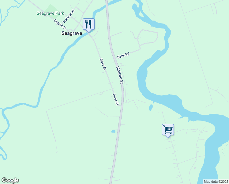 map of restaurants, bars, coffee shops, grocery stores, and more near 15 River Street in Seagrave