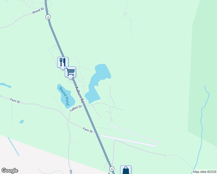 map of restaurants, bars, coffee shops, grocery stores, and more near 22 Oakwood Drive in Turner
