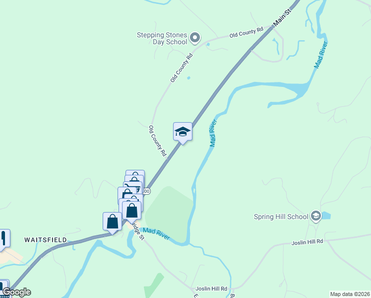 map of restaurants, bars, coffee shops, grocery stores, and more near 3951 Main Street in Waitsfield