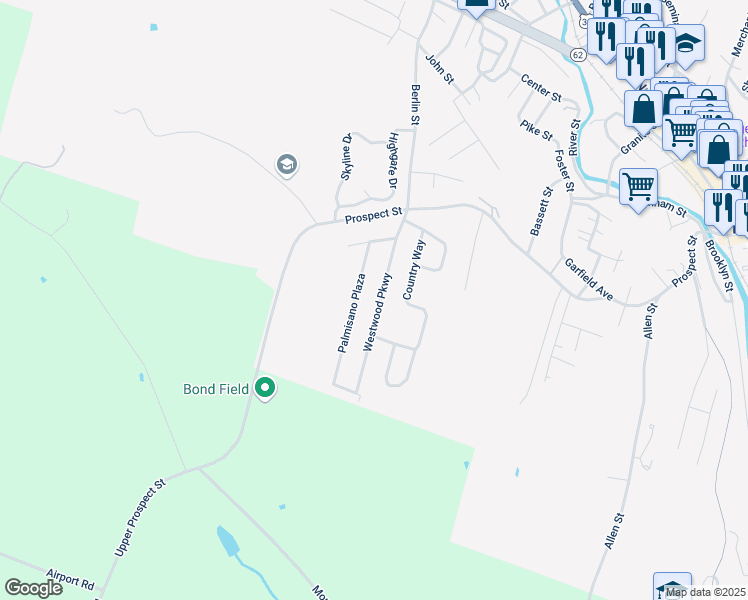 map of restaurants, bars, coffee shops, grocery stores, and more near 35 Westwood Pkwy in Barre