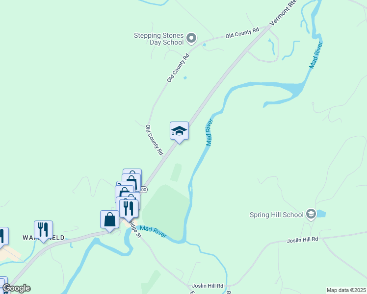 map of restaurants, bars, coffee shops, grocery stores, and more near 3951 Main Street in Waitsfield