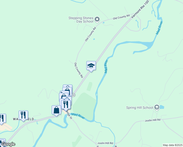 map of restaurants, bars, coffee shops, grocery stores, and more near 3951 Main Street in Waitsfield