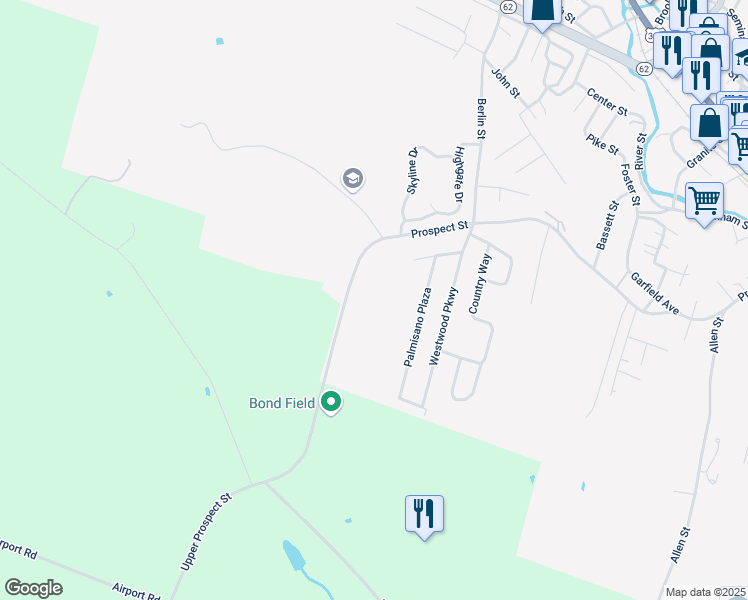 map of restaurants, bars, coffee shops, grocery stores, and more near 378 Prospect Street in Barre