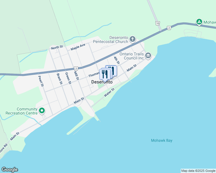 map of restaurants, bars, coffee shops, grocery stores, and more near 346 Main Street in Deseronto