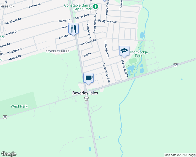 map of restaurants, bars, coffee shops, grocery stores, and more near 111 Glasgow Crescent in Georgina