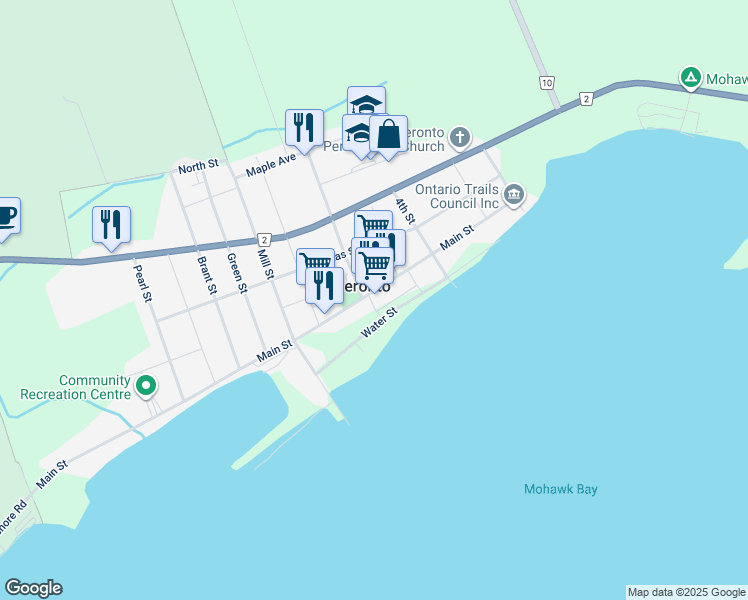 map of restaurants, bars, coffee shops, grocery stores, and more near 344 Main Street in Deseronto