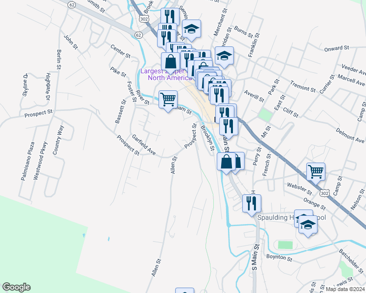 map of restaurants, bars, coffee shops, grocery stores, and more near 119 Prospect Street in Barre