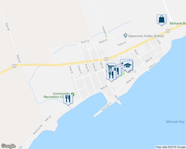 map of restaurants, bars, coffee shops, grocery stores, and more near 228 Thomas Street in Deseronto