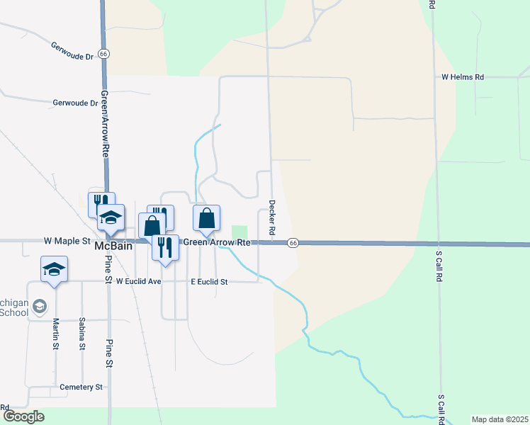 map of restaurants, bars, coffee shops, grocery stores, and more near 200-300 North Cottage Grove Avenue in McBain