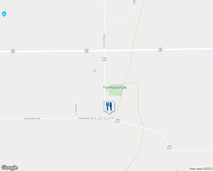 map of restaurants, bars, coffee shops, grocery stores, and more near 8396 County Road T in Larsen