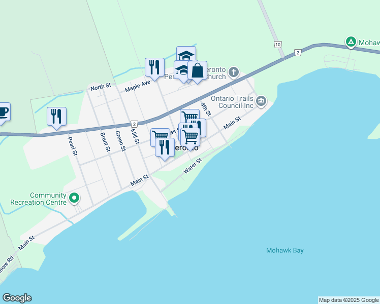 map of restaurants, bars, coffee shops, grocery stores, and more near 346 Main St in Deseronto