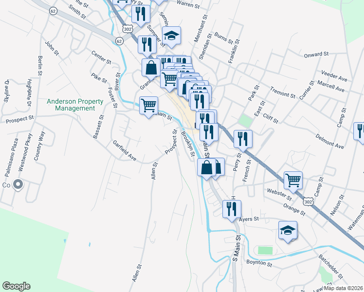 map of restaurants, bars, coffee shops, grocery stores, and more near 80 Prospect Street in Barre