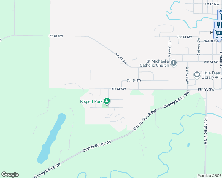map of restaurants, bars, coffee shops, grocery stores, and more near 801 8th Avenue Southwest in Pine Island