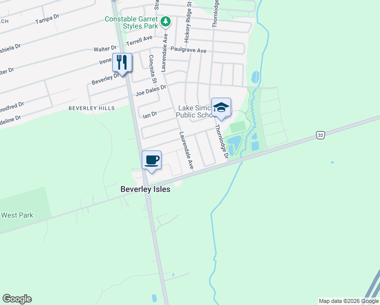 map of restaurants, bars, coffee shops, grocery stores, and more near 31 Laurendale Avenue in Georgina