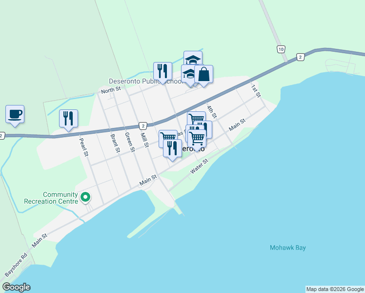 map of restaurants, bars, coffee shops, grocery stores, and more near 329 Edmon Street in Deseronto