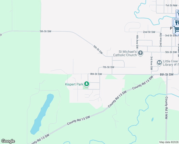 map of restaurants, bars, coffee shops, grocery stores, and more near 801 8th Avenue Southwest in Pine Island