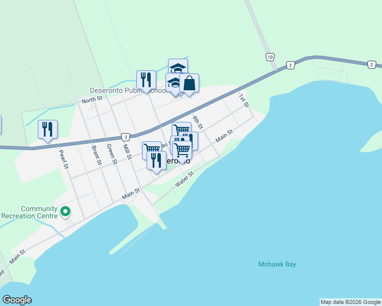 map of restaurants, bars, coffee shops, grocery stores, and more near 75 Prince Street in Deseronto