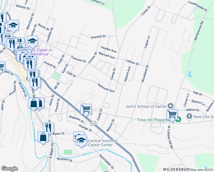 map of restaurants, bars, coffee shops, grocery stores, and more near 20 Delmont Avenue in Barre