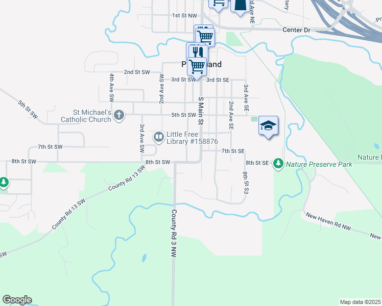 map of restaurants, bars, coffee shops, grocery stores, and more near 701 1st Avenue Southwest in Pine Island