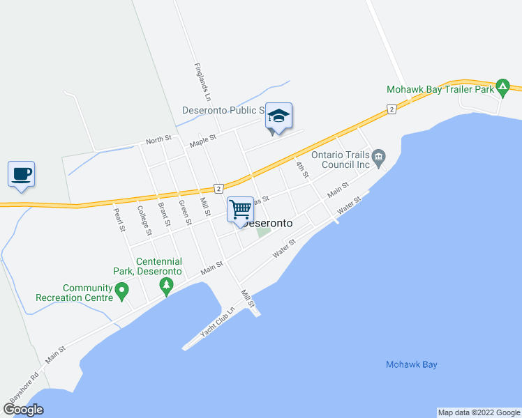 map of restaurants, bars, coffee shops, grocery stores, and more near 95 Centre Street in Deseronto