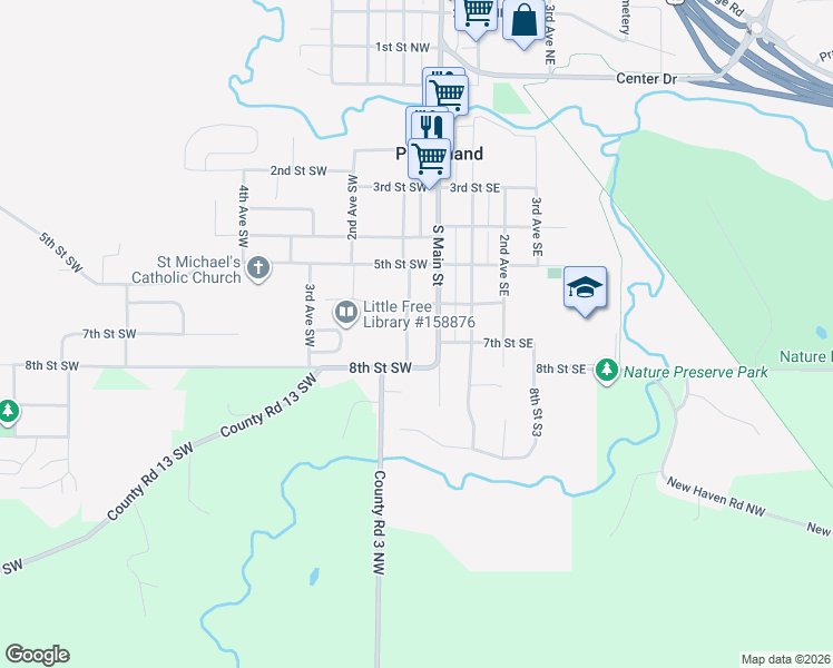 map of restaurants, bars, coffee shops, grocery stores, and more near 701 1st Avenue Southwest in Pine Island