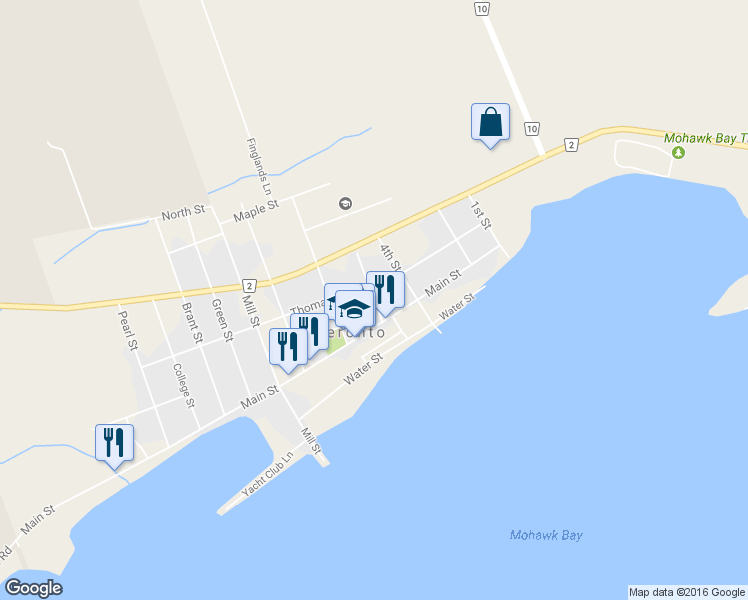 map of restaurants, bars, coffee shops, grocery stores, and more near 93 Prince Street in Deseronto