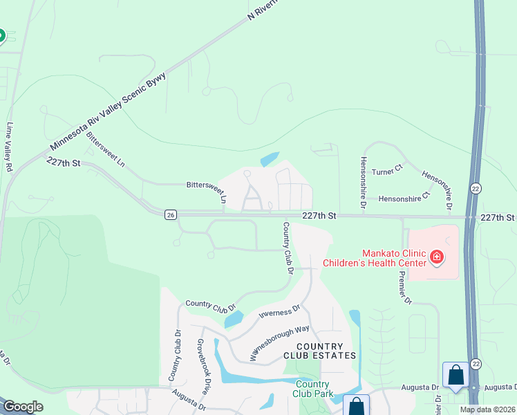 map of restaurants, bars, coffee shops, grocery stores, and more near 110 Golden Tee Drive in Mankato