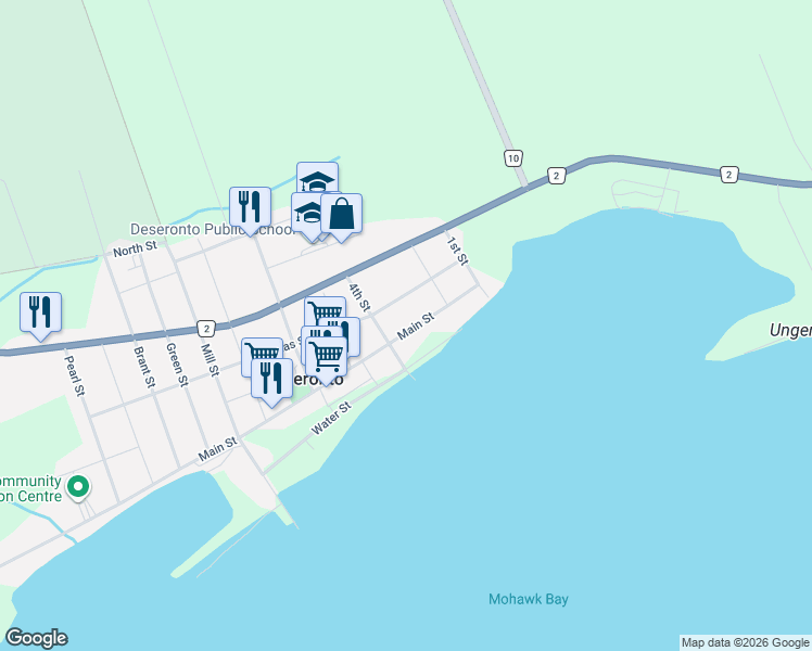 map of restaurants, bars, coffee shops, grocery stores, and more near 431 Main Street in Deseronto