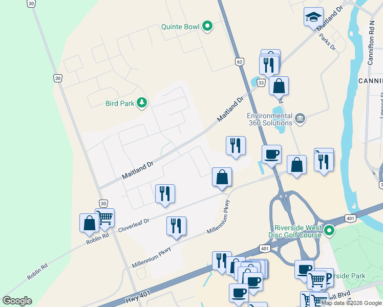 map of restaurants, bars, coffee shops, grocery stores, and more near 80 Gavey Street in Belleville