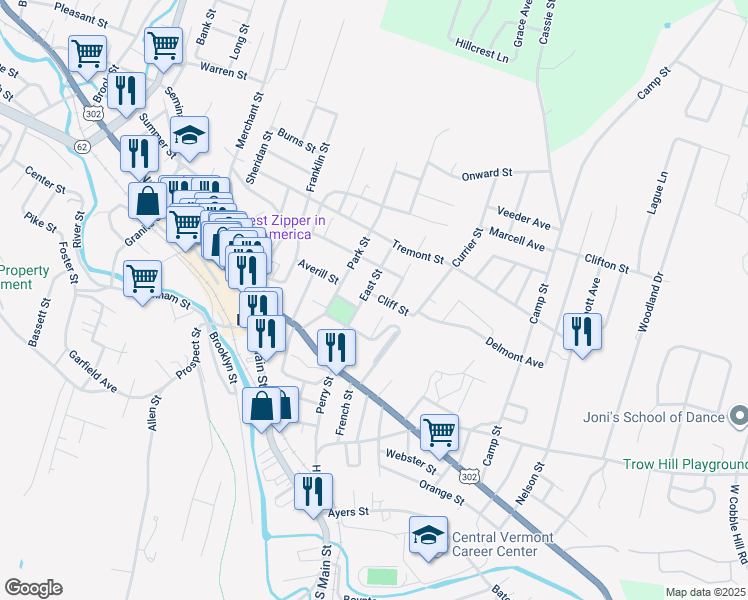 map of restaurants, bars, coffee shops, grocery stores, and more near 15 East Street in Barre