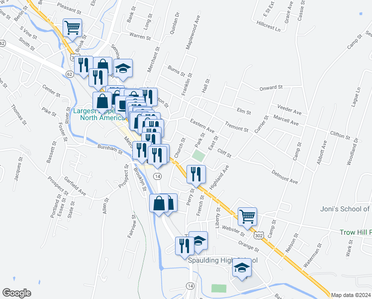 map of restaurants, bars, coffee shops, grocery stores, and more near 3 Andrews Court in Barre