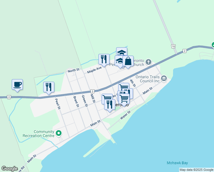 map of restaurants, bars, coffee shops, grocery stores, and more near 323 Dundas Street in Deseronto