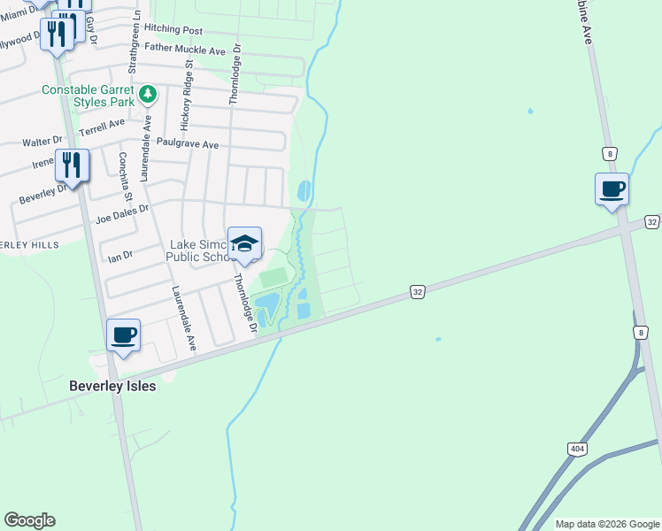 map of restaurants, bars, coffee shops, grocery stores, and more near 8 Jericho Ave in Georgina