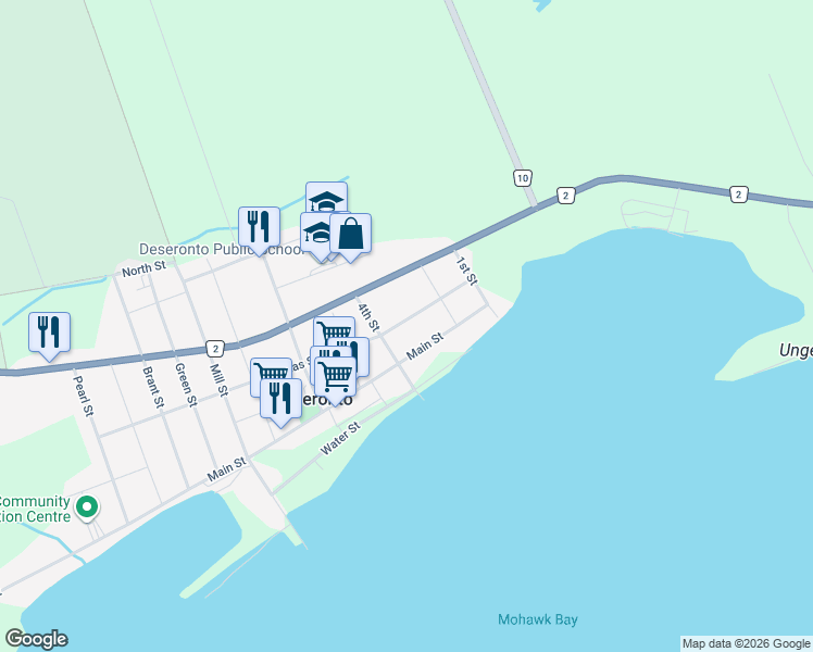 map of restaurants, bars, coffee shops, grocery stores, and more near 422 Thomas Street in Deseronto