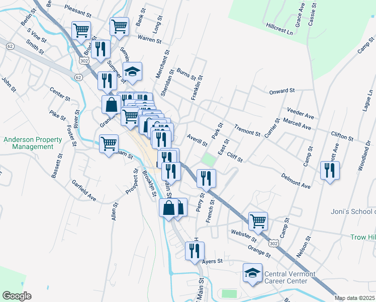 map of restaurants, bars, coffee shops, grocery stores, and more near 144 Church St in Barre