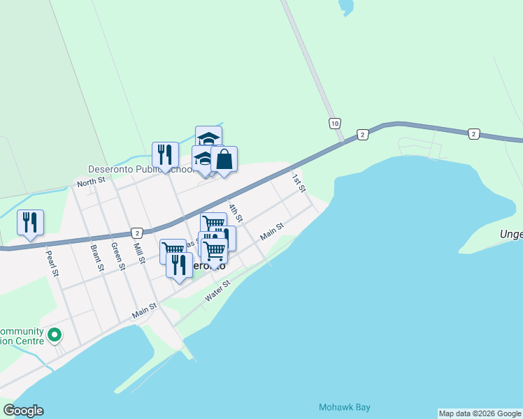 map of restaurants, bars, coffee shops, grocery stores, and more near 427 Thomas Street in Deseronto