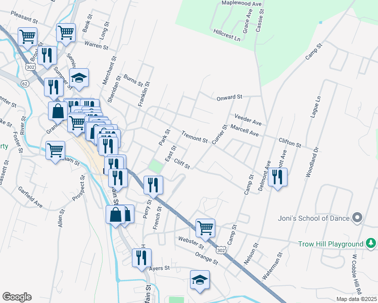 map of restaurants, bars, coffee shops, grocery stores, and more near 15 Maple Grove Street in Barre
