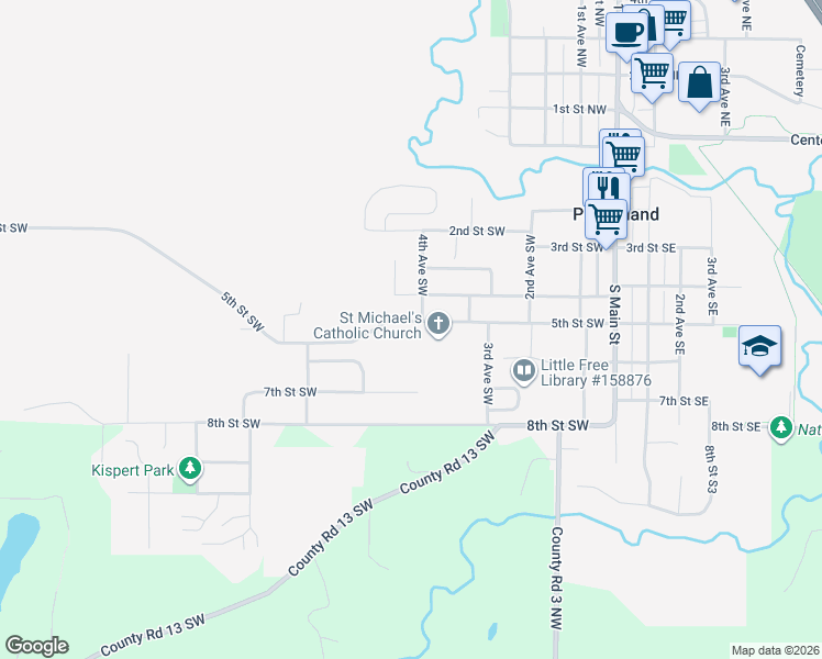 map of restaurants, bars, coffee shops, grocery stores, and more near 713 5th Avenue Southwest in Pine Island