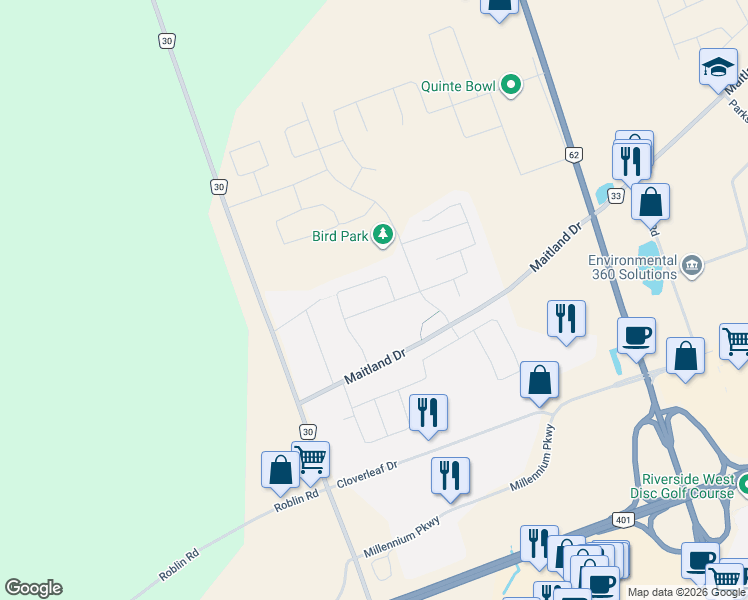 map of restaurants, bars, coffee shops, grocery stores, and more near 14 Cavendish Drive in Belleville